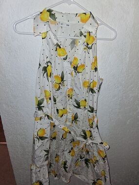 Chloe+Rene Lemon Print Sleeveless Dress - White with Yellow & Black SIZE M